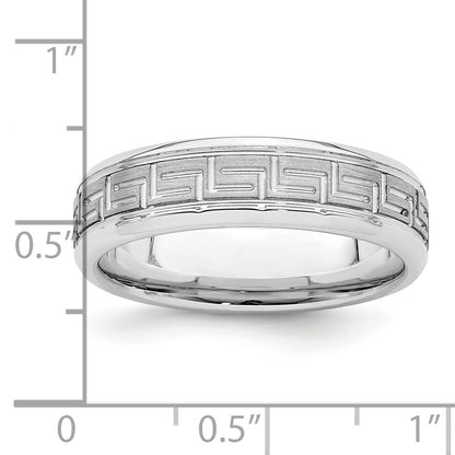 Sterling Silver Rhodium Plated 6mm Brushed Fancy Band