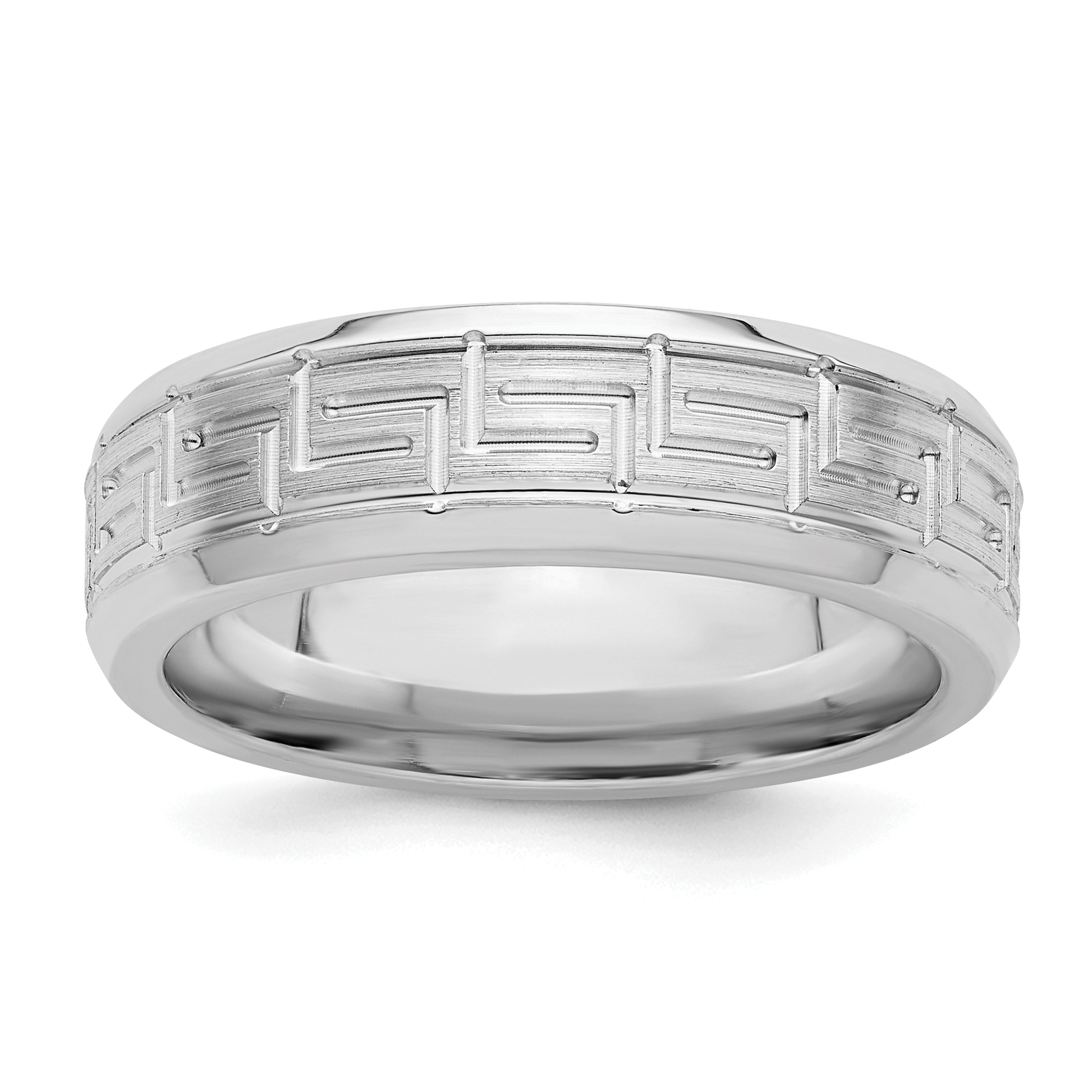 Sterling Silver Rhodium Plated 6mm Brushed Fancy Band