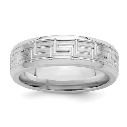 Sterling Silver Rhodium Plated 6mm Brushed Fancy Band