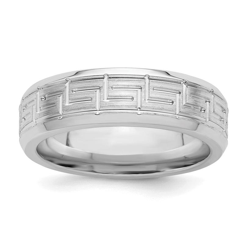 Sterling Silver Rhodium Plated 6mm Brushed Fancy Band