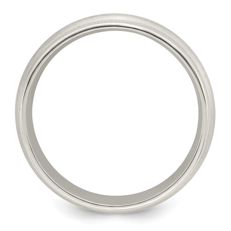 Sterling Silver 7mm Brushed Domed Double Milgrain Fancy Band