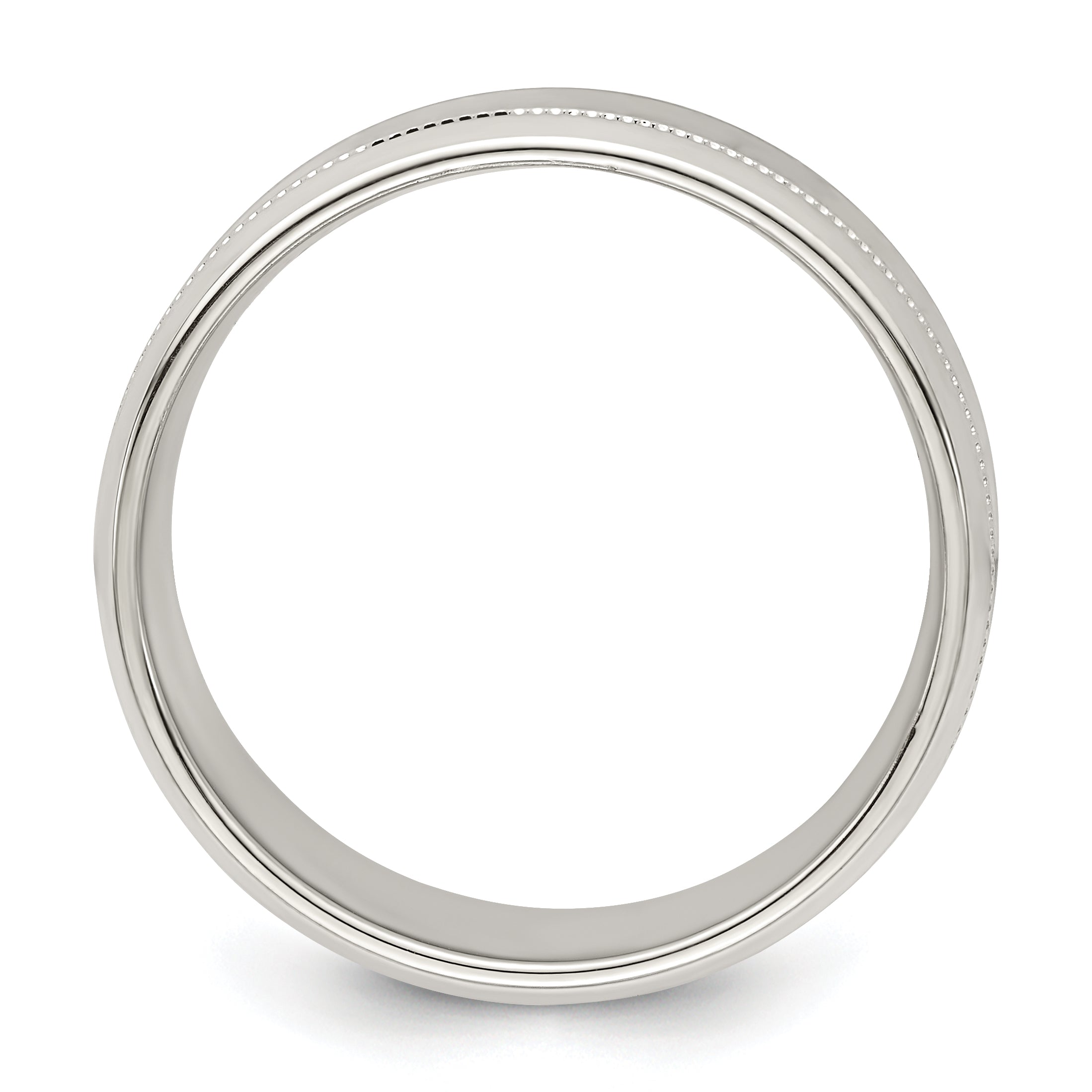 Sterling Silver 6mm Polished Flat Milgrain Beveled Edge Fancy Band