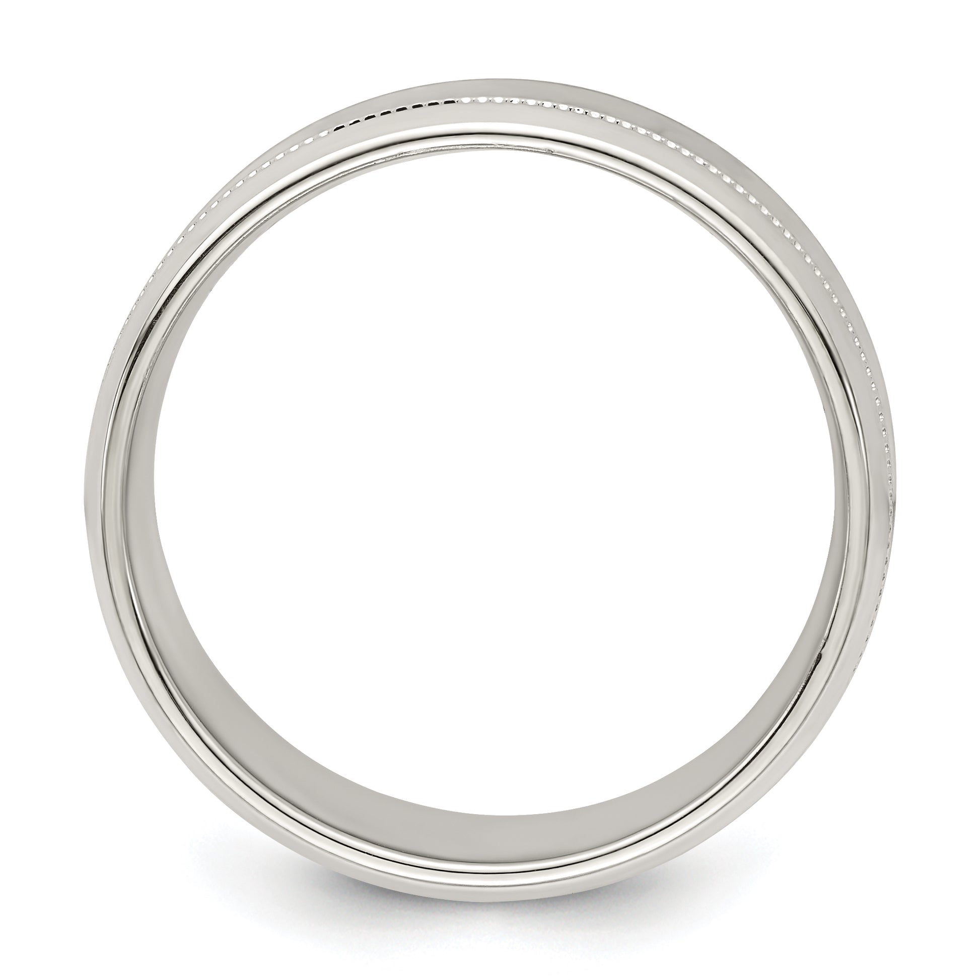 Sterling Silver 6mm Polished Flat Milgrain Beveled Edge Fancy Band