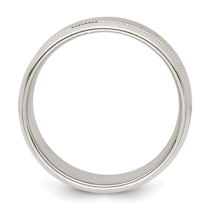 Sterling Silver 6mm Polished Flat Milgrain Beveled Edge Fancy Band