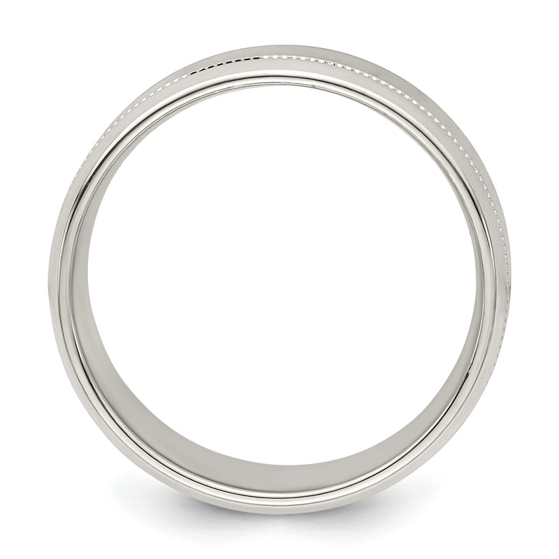 Sterling Silver 6mm Polished Flat Milgrain Beveled Edge Fancy Band