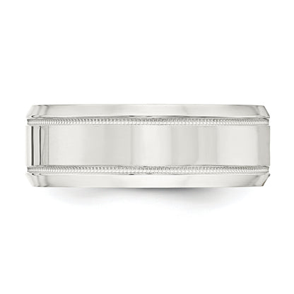 Sterling Silver 6mm Polished Flat Milgrain Beveled Edge Fancy Band