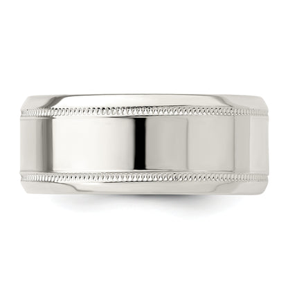 Sterling Silver 6mm Polished Flat Milgrain Beveled Edge Fancy Band