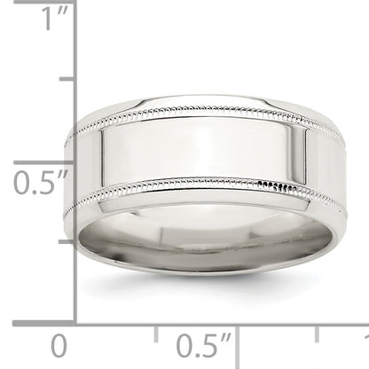 Sterling Silver 6mm Polished Flat Milgrain Beveled Edge Fancy Band