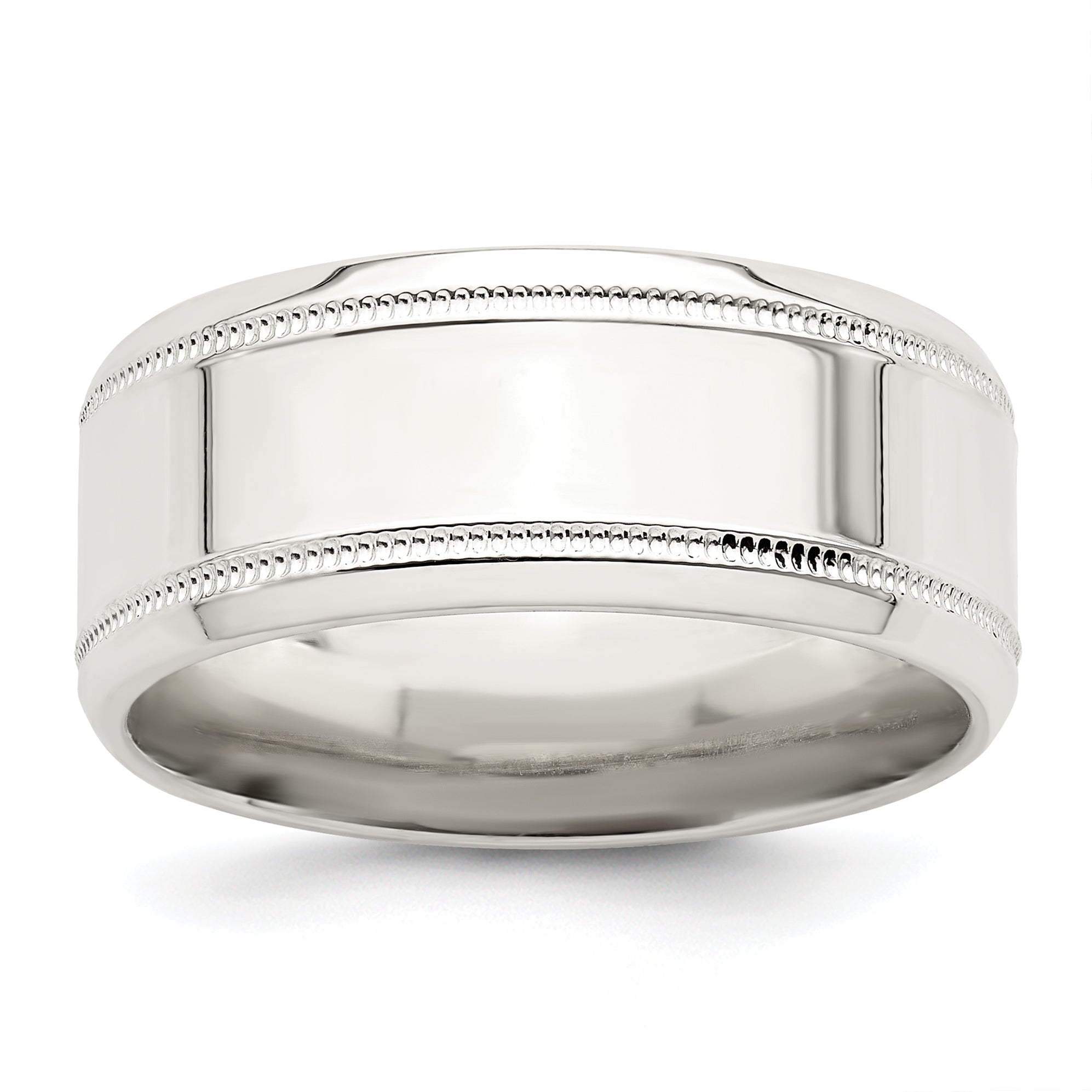 Sterling Silver 6mm Polished Flat Milgrain Beveled Edge Fancy Band