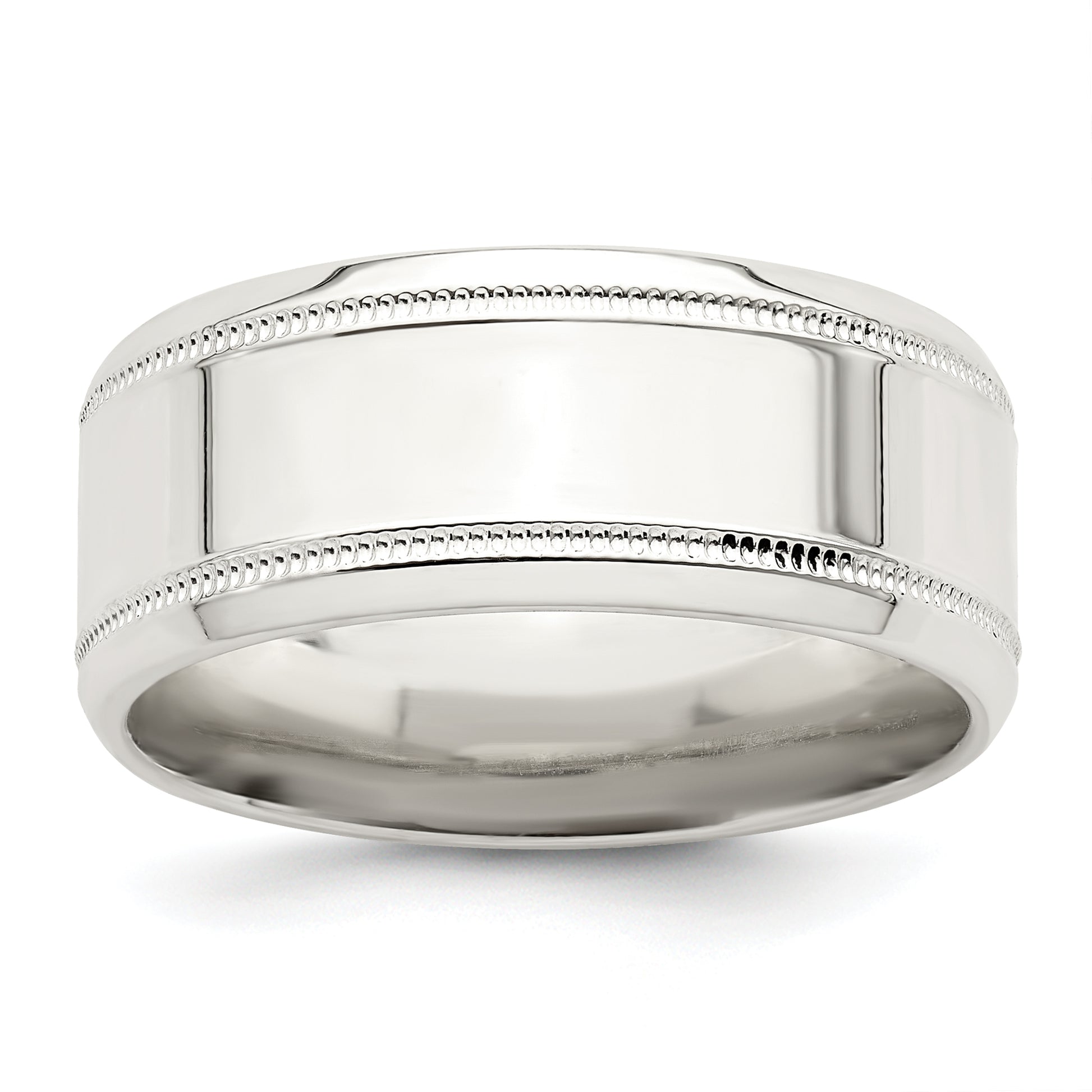 Sterling Silver 6mm Polished Flat Milgrain Beveled Edge Fancy Band