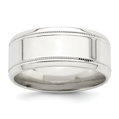 Sterling Silver 6mm Polished Flat Milgrain Beveled Edge Fancy Band