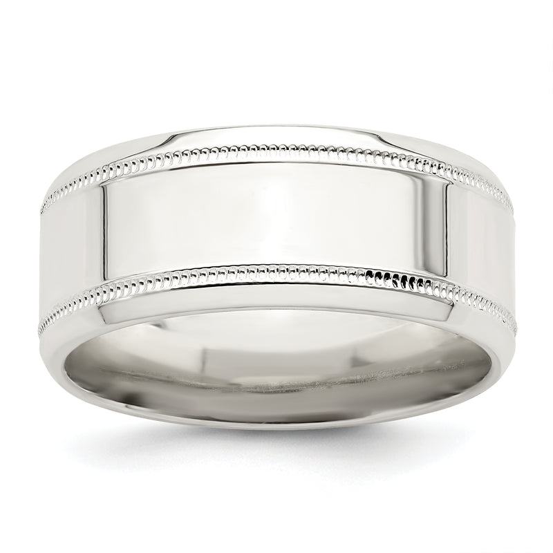 Sterling Silver 6mm Polished Flat Milgrain Beveled Edge Fancy Band