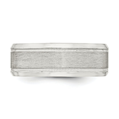 Sterling Silver 6mm Brushed Flat Milgrain Beveled Edge Fancy Band