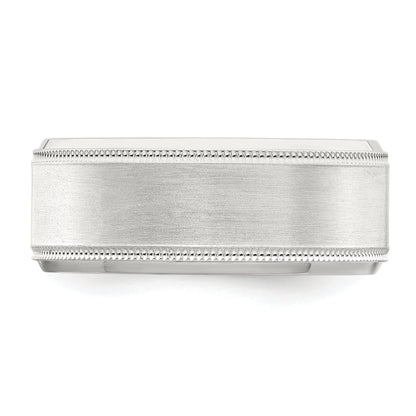Sterling Silver 6mm Brushed Flat Milgrain Beveled Edge Fancy Band