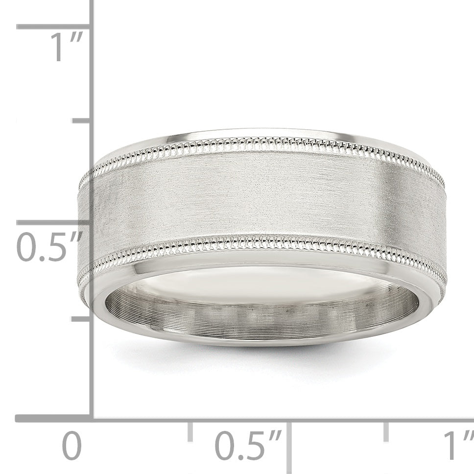 Sterling Silver 6mm Brushed Flat Milgrain Beveled Edge Fancy Band