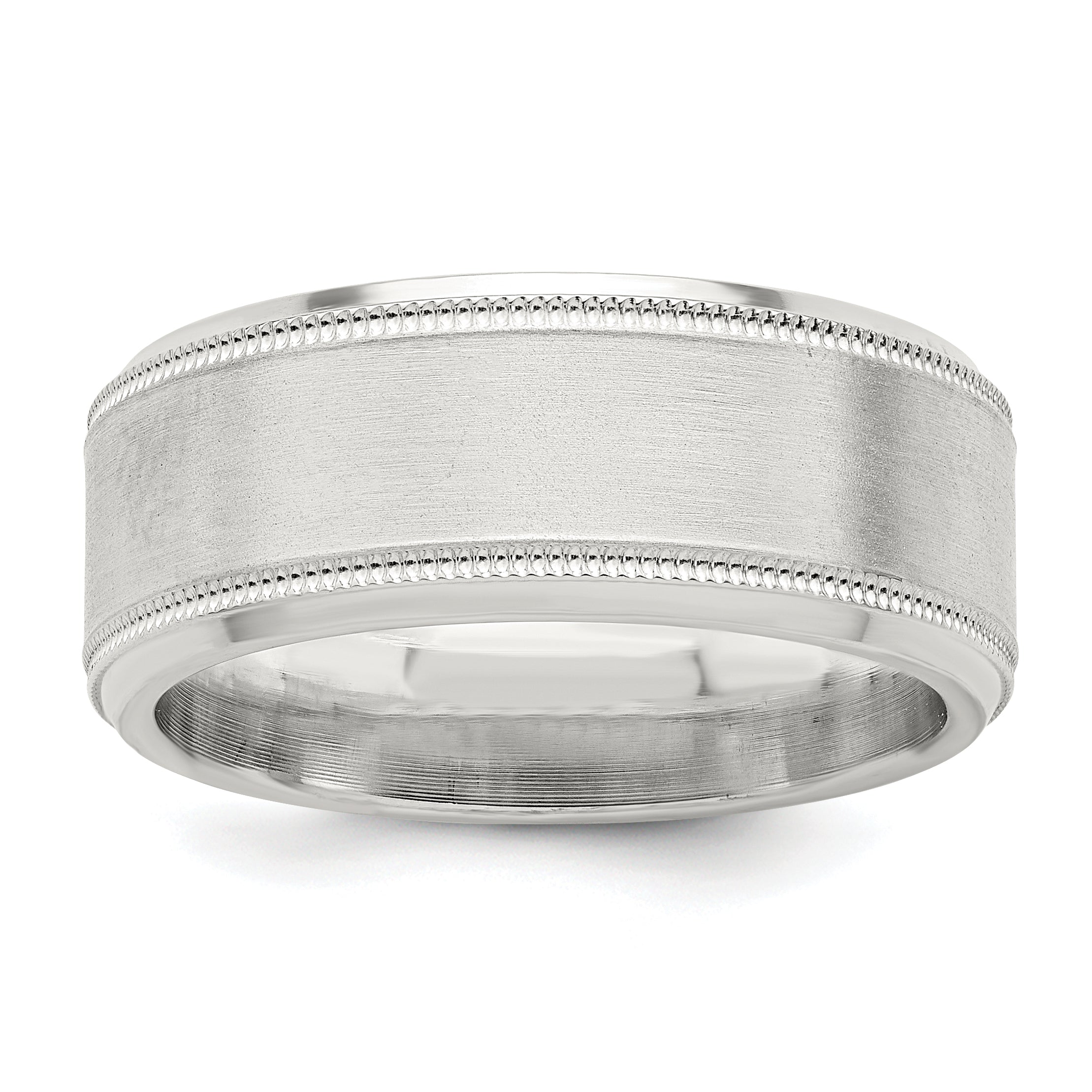 Sterling Silver 6mm Brushed Flat Milgrain Beveled Edge Fancy Band