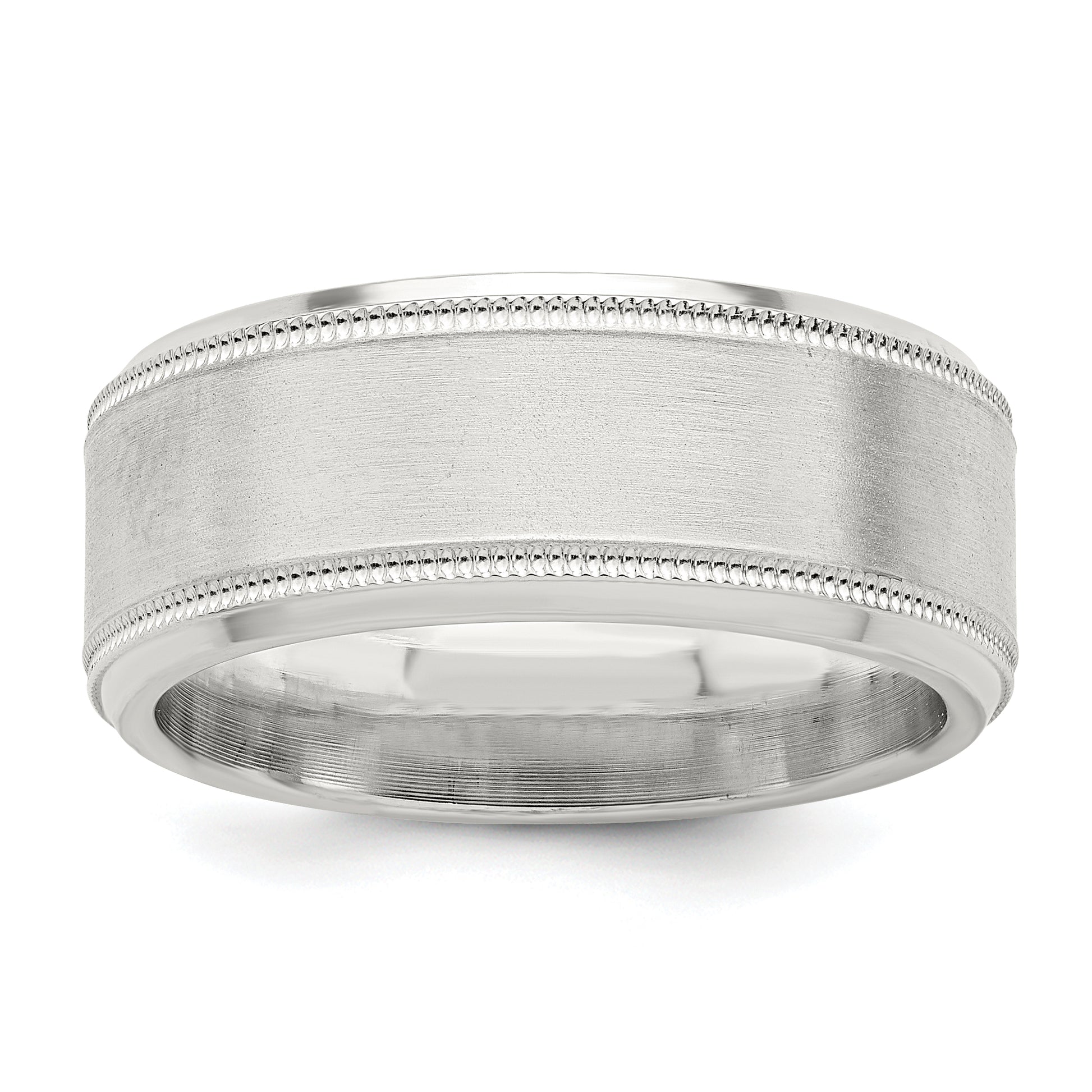 Sterling Silver 6mm Brushed Flat Milgrain Beveled Edge Fancy Band