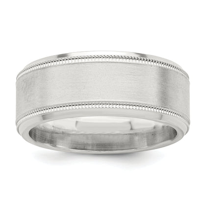 Sterling Silver 6mm Brushed Flat Milgrain Beveled Edge Fancy Band