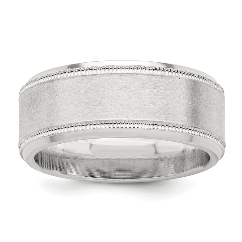 Sterling Silver 6mm Brushed Flat Milgrain Beveled Edge Fancy Band