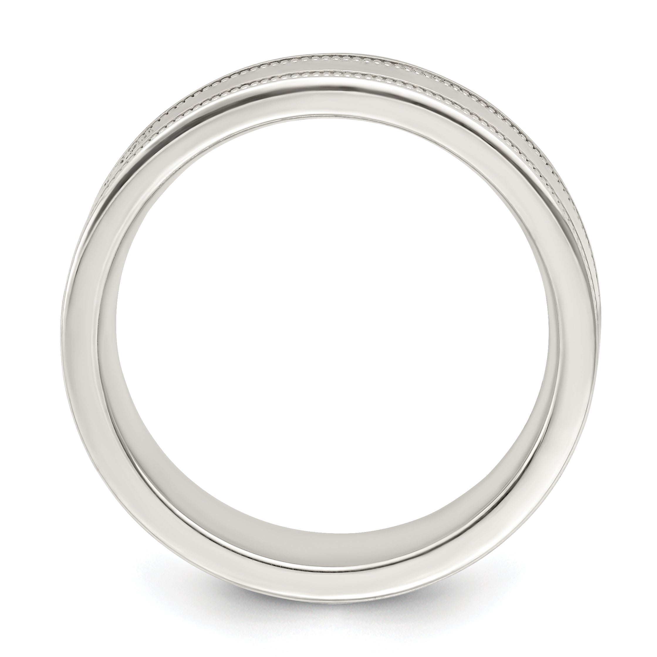 Sterling Silver 6mm Polished Flat Milgrain Grooved Edge Fancy Band