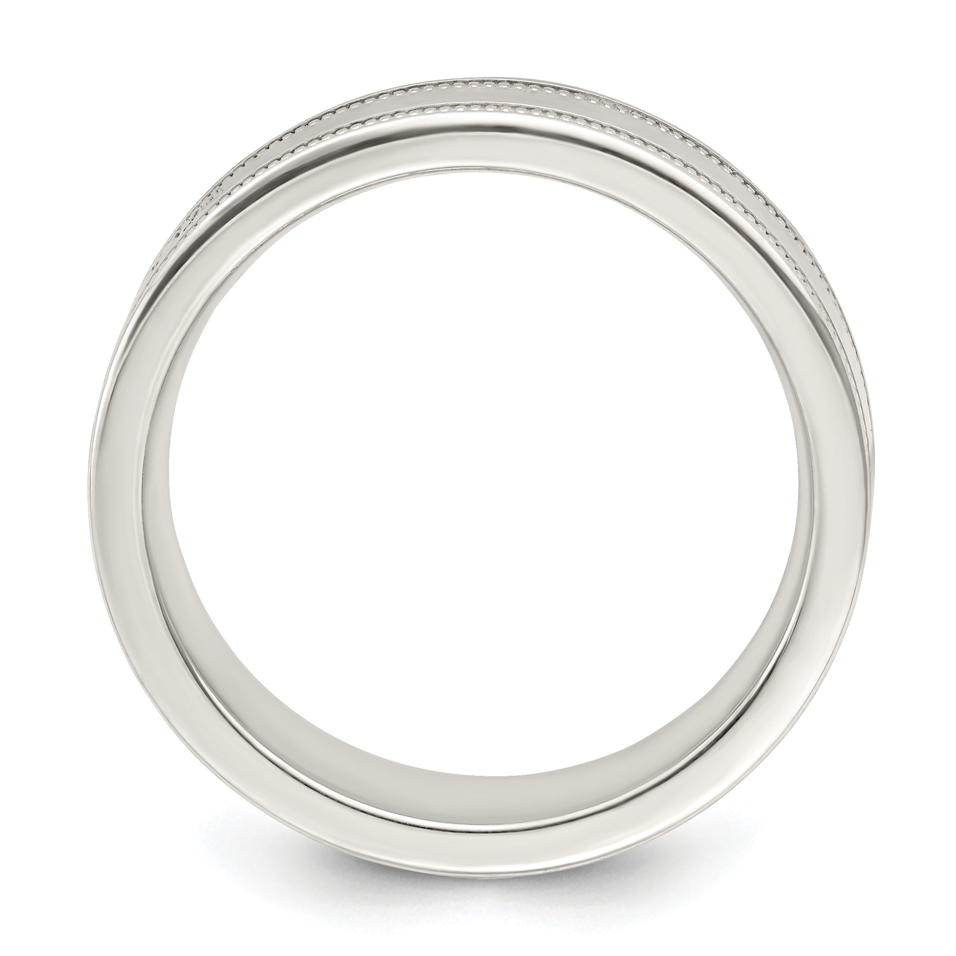 Sterling Silver 6mm Polished Flat Milgrain Grooved Edge Fancy Band