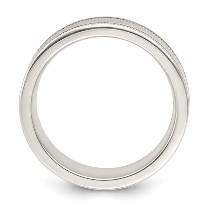 Sterling Silver 6mm Polished Flat Milgrain Grooved Edge Fancy Band