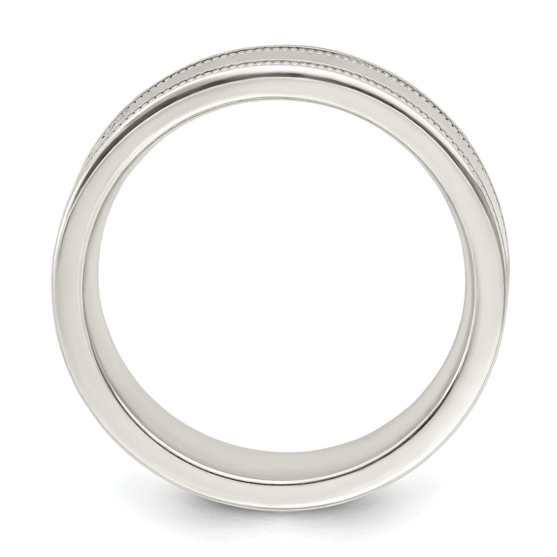 Sterling Silver 6mm Polished Flat Milgrain Grooved Edge Fancy Band