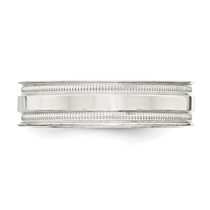 Sterling Silver 6mm Polished Flat Milgrain Grooved Edge Fancy Band