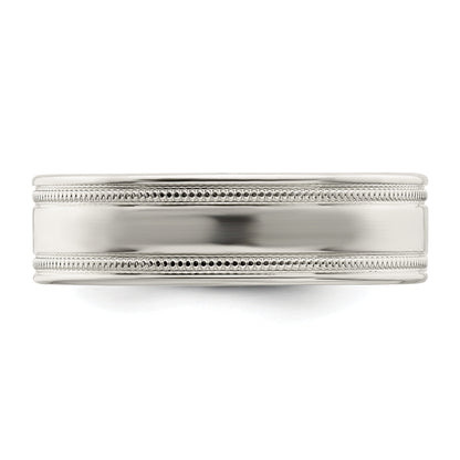 Sterling Silver 6mm Polished Flat Milgrain Grooved Edge Fancy Band
