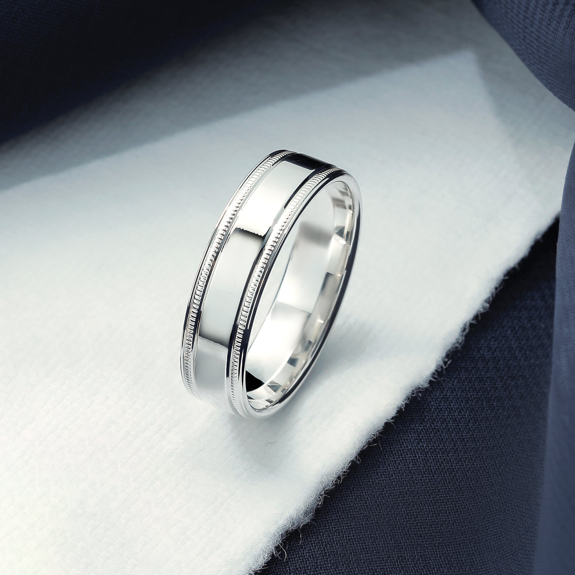 Sterling Silver 6mm Polished Flat Milgrain Grooved Edge Fancy Band