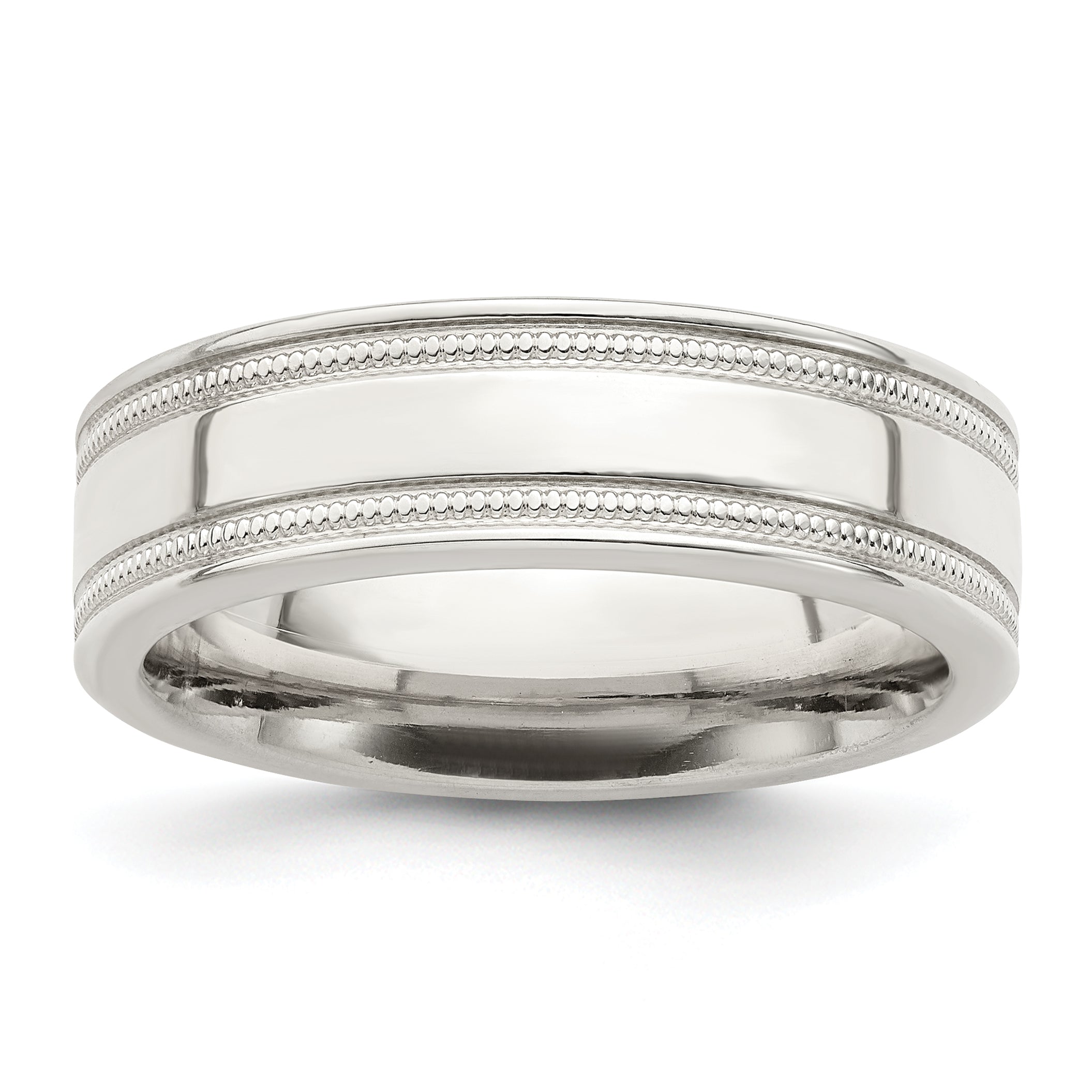 Sterling Silver 6mm Polished Flat Milgrain Grooved Edge Fancy Band