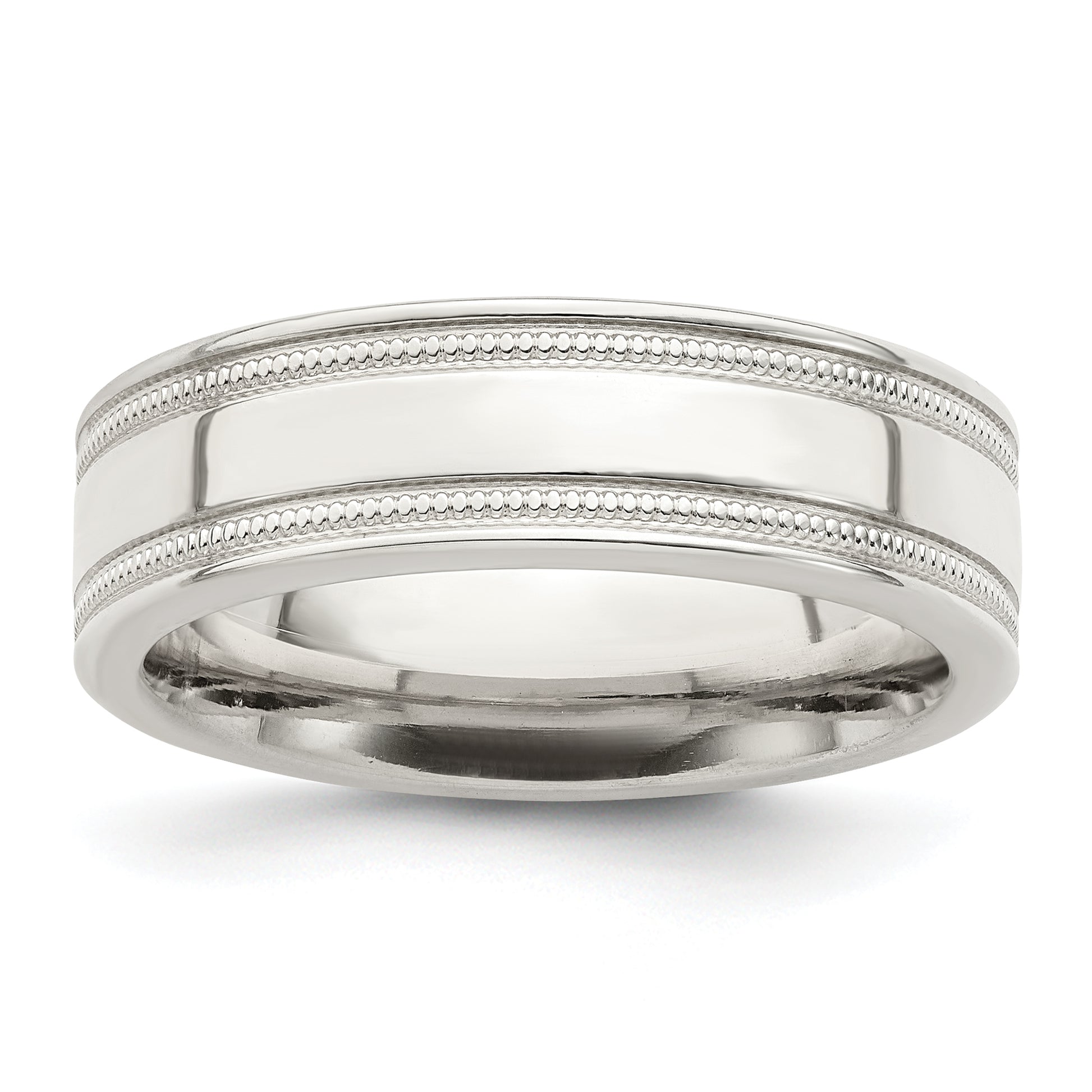 Sterling Silver 6mm Polished Flat Milgrain Grooved Edge Fancy Band
