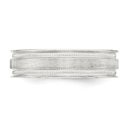 Sterling Silver 6mm Brushed Flat Milgrain Grooved Edge Fancy Band