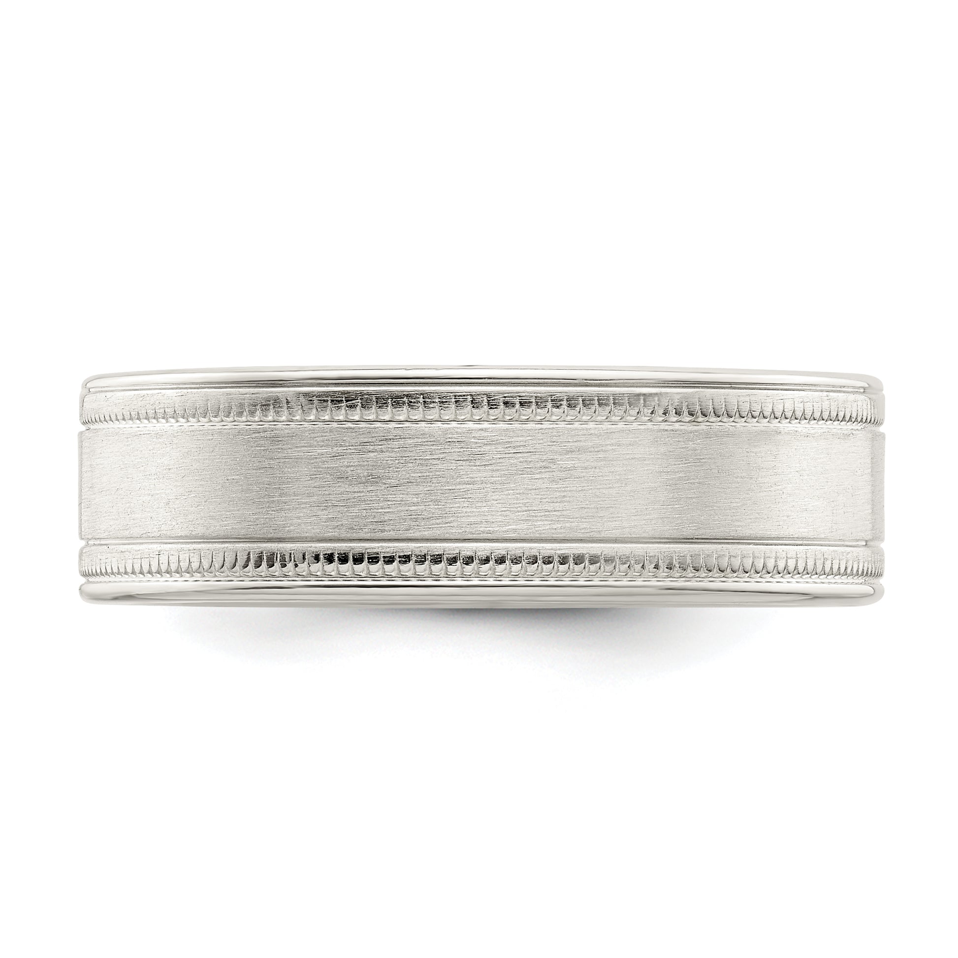 Sterling Silver 6mm Brushed Flat Milgrain Grooved Edge Fancy Band