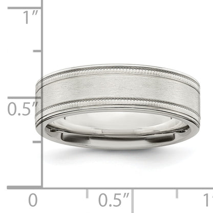 Sterling Silver 6mm Brushed Flat Milgrain Grooved Edge Fancy Band