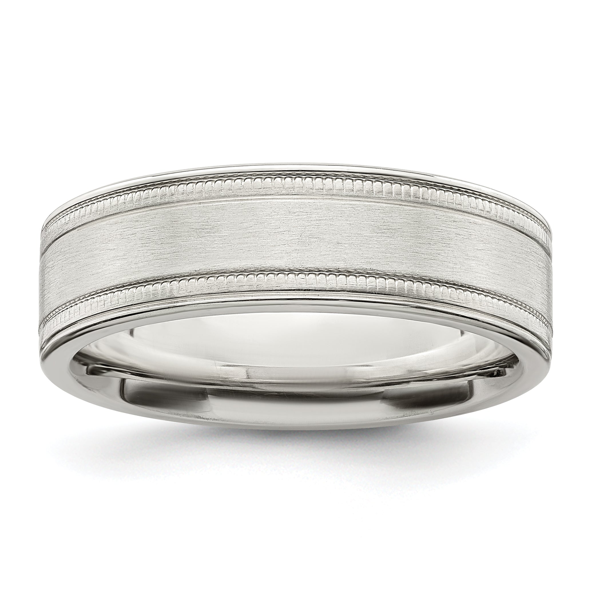 Sterling Silver 6mm Brushed Flat Milgrain Grooved Edge Fancy Band