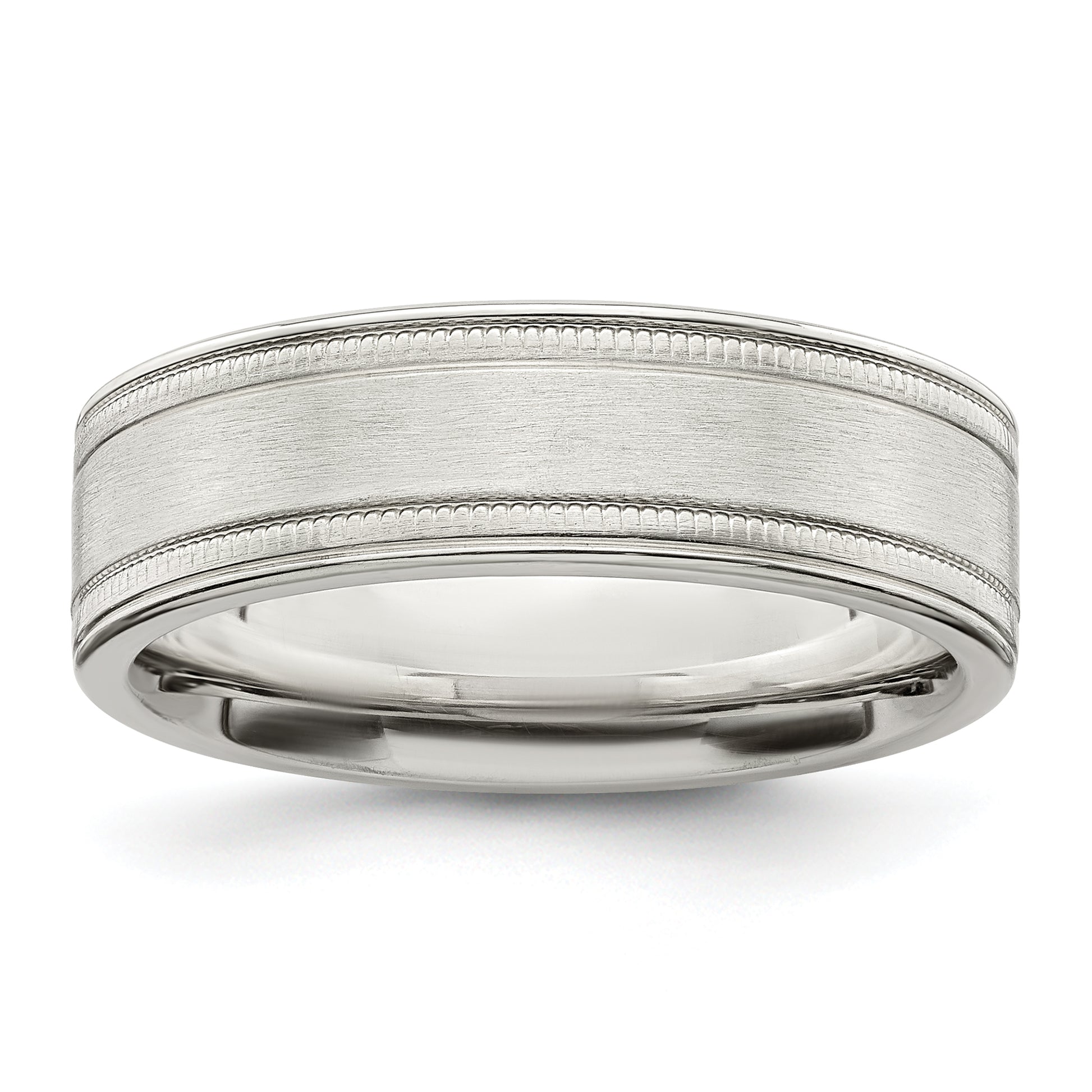 Sterling Silver 6mm Brushed Flat Milgrain Grooved Edge Fancy Band