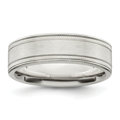 Sterling Silver 6mm Brushed Flat Milgrain Grooved Edge Fancy Band
