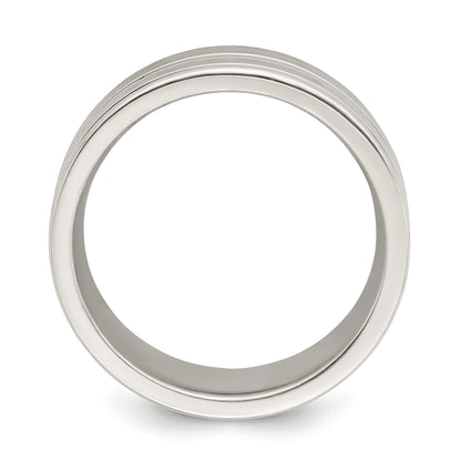 Sterling Silver 8mm Polished Flat Grooved Fancy Band