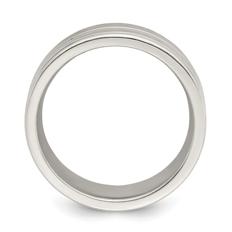 Sterling Silver 8mm Polished Flat Grooved Fancy Band