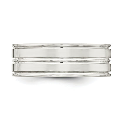 Sterling Silver 8mm Polished Flat Grooved Fancy Band