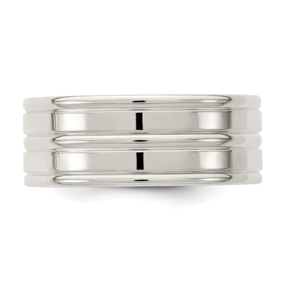 Sterling Silver 8mm Polished Flat Grooved Fancy Band