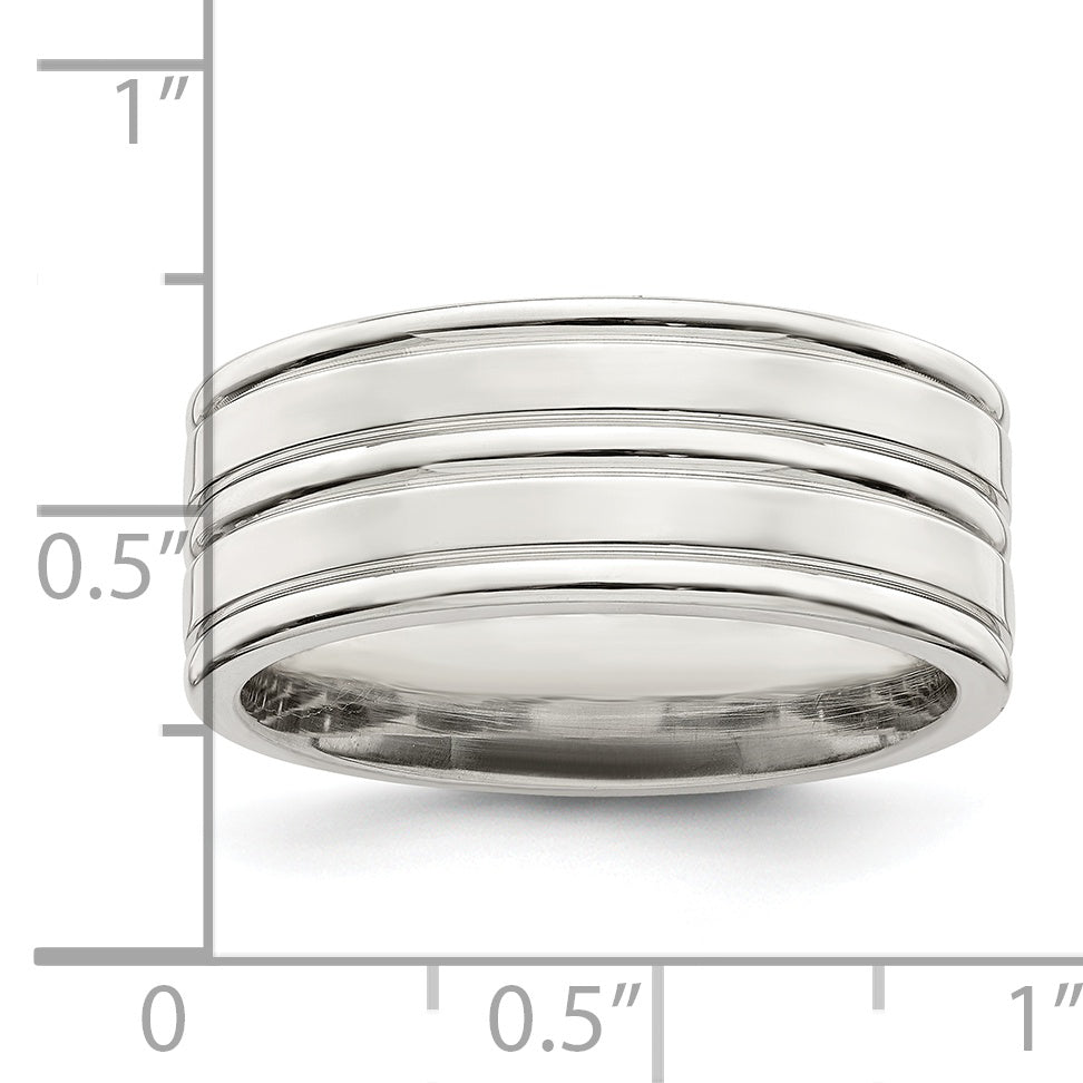 Sterling Silver 8mm Polished Flat Grooved Fancy Band