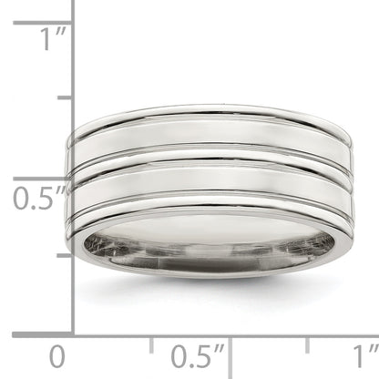 Sterling Silver 8mm Polished Flat Grooved Fancy Band