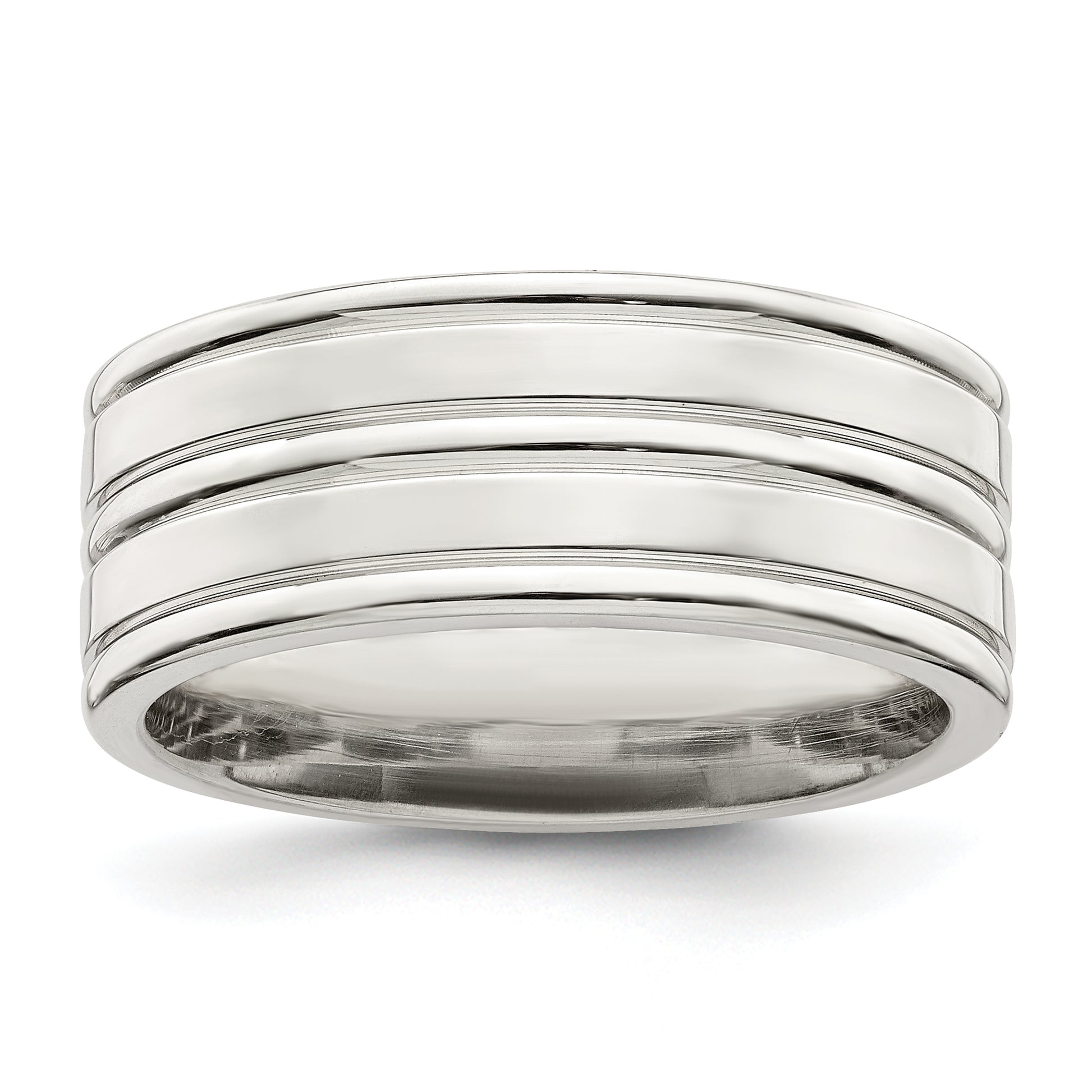 Sterling Silver 8mm Polished Flat Grooved Fancy Band