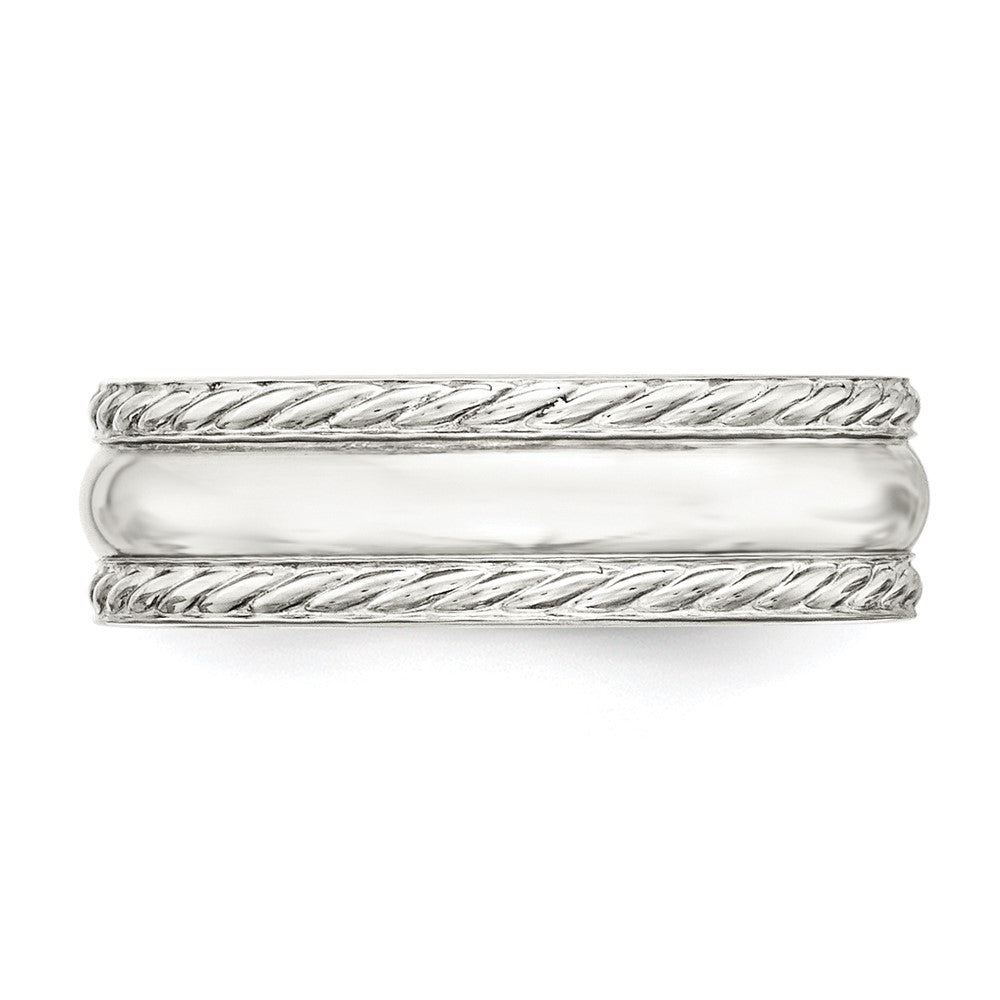 Sterling Silver 6mm Polished Domed Rope Edge Fancy Band Size 7 (Size 7 Only)