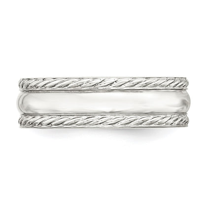 Sterling Silver 6mm Polished Domed Rope Edge Fancy Band Size 7 (Size 7 Only)