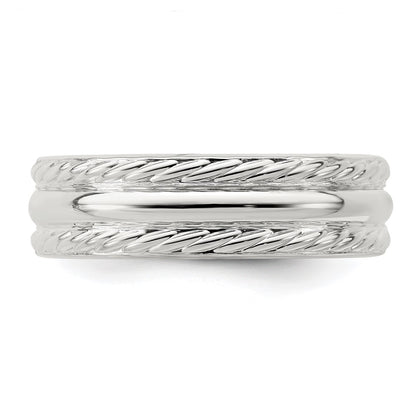 Sterling Silver 6mm Polished Domed Rope Edge Fancy Band Size 7 (Size 7 Only)