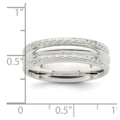 Sterling Silver 6mm Polished Domed Rope Edge Fancy Band Size 7 (Size 7 Only)