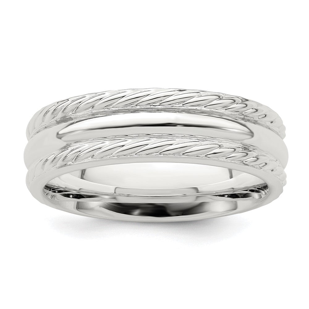 Sterling Silver 6mm Polished Domed Rope Edge Fancy Band Size 7 (Size 7 Only)